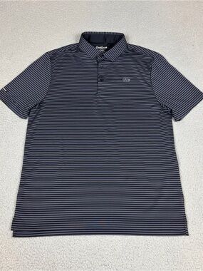 Good Good Golf Polo Men's Small Black Purple Stripe Performance Stretch